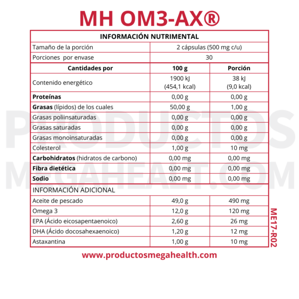 MH OM3-AX (OMEGA 3): ACEITE DE PESCADO Y ASTAXANTINA